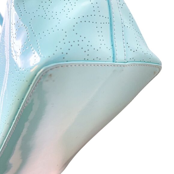 Kate Spade New York Perforated Patent Leather Tote Bag Aqua Blue L - Picture 4 of 7